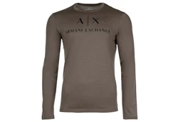 ARMANI EXCHANGE T-Shirt Herren Langarmshirt - Longsleeve Rundhals Logo Dunkelgrün/Khaki
