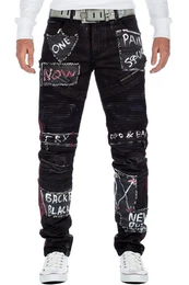Bikerjeans Herren Hose BA-CD571 (1-tlg) mit Nieten Prints und Rippenmuster