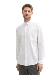 TOM TAILOR Langarmhemd T-Shirt Weiß/Grau/Creme