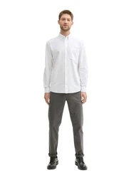 TOM TAILOR Langarmhemd T-Shirt Weiß/Grau/Creme