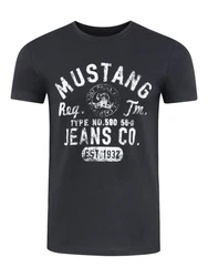 MUSTANG Herren T-Shirt Rundhals Kurzarm Logo Print Schwarz/Dunkelblau/Dunkelgrau/Beige