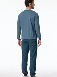 Schiesser Pyjama Comfort Essentials Türkis/Grün/Dunkelblau
