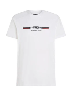 Tommy Hilfiger Rundhalsshirt HILFIGER CHEST STRIPE TEE Creme/Weiß