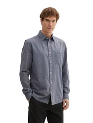 TOM TAILOR Langarmhemd mit Brusttasche Grau/Dunkelblau/Hellblau/Blau