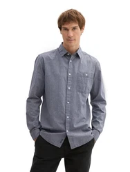 TOM TAILOR Langarmhemd mit Brusttasche Grau/Dunkelblau/Hellblau/Blau