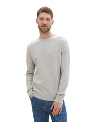 TOM TAILOR Strickpullover mit Rundhalsausschnitt Grau/Khaki/Beige