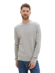 TOM TAILOR Strickpullover mit Rundhalsausschnitt Grau/Khaki/Beige
