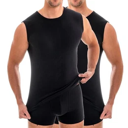 Unterhemd 16040 2er Pack Herren Muskelshirts mit Rundhals, Unterhemd mit Modal