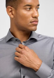Eterna Langarmhemd Slim Fit Grau/Hellgrau