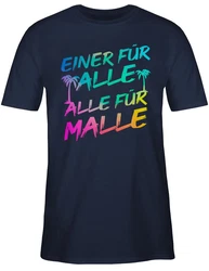 Shirtracer T-Shirt Einer für alle Alle für Malle I Mallorca Party I Malle für alle Sommerurlaub Herren Dunkelblau/Mischfarben/Rosa/Blau/Lila