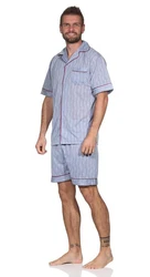 EloModa Capri-Pyjama Herren Pyjama Schlaf-Anzug (2 tlg) Blau/Hellblau/Grau