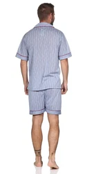 EloModa Capri-Pyjama Herren Pyjama Schlaf-Anzug (2 tlg) Blau/Hellblau/Grau