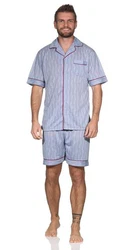 EloModa Capri-Pyjama Herren Pyjama Schlaf-Anzug (2 tlg) Blau/Hellblau/Grau