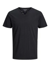 T-Shirt Basic T-Shirt V-Neck Kurzarm mit Knpfen JJESPLIT 5545 in Schwarz