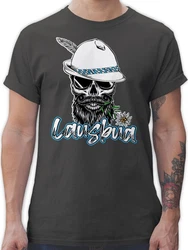 Shirtracer T-Shirt Lausbua Totenkopf Skull Bayrisch Lausbub Schlingel Mode für Oktoberfest Herren Grau/Hellgrau/Dunkelgrau/Schwarz