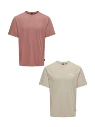 T-Shirt 2er-Set T-Shirt locker geschnitten Rundhals (2-tlg) 7730 in Beige-Rot