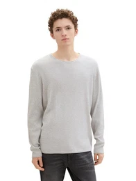 Strickpullover structured roll edge knit, Light Stone Grey Melange