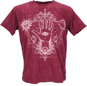 Guru-Shop T-Shirt Mirror Herren Yoga Shirt Dunkelrot/Bordeaux/Rosa/Lila/Rot