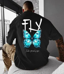 T-Shirt T-Shirt Herren Shirt Rundhals Schmetterling Butterfly aus Baumwolle
