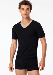 Schiesser V-Shirt tiefem V-Ausschnitt Schwarz/Dunkelgrau