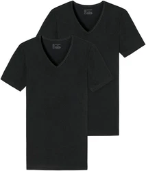 Schiesser V-Shirt tiefem V-Ausschnitt Schwarz/Dunkelgrau