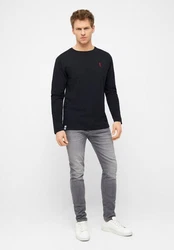 Derbe Langarmshirt Basic Kippes Herren Longsleeve Schwarz/Rot