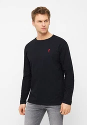 Derbe Langarmshirt Basic Kippes Herren Longsleeve Schwarz/Rot