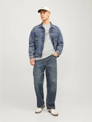 Jack & Jones Sweatshirt JJFERRIS SWEAT CREW NECK Grau/Dunkelgrün/Silber