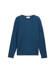 TOM TAILOR Strickpullover mit Rundhalsausschnitt Mlange-Optik petrol