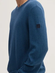 TOM TAILOR Strickpullover mit Rundhalsausschnitt Mlange-Optik petrol