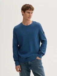 TOM TAILOR Strickpullover mit Rundhalsausschnitt Mlange-Optik petrol