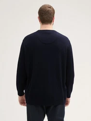 TOM TAILOR Strickpullover Men Plus mit Logo Stickerei Dunkelblau/Hellblau
