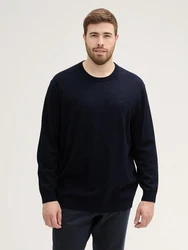 TOM TAILOR Strickpullover Men Plus mit Logo Stickerei Dunkelblau/Hellblau
