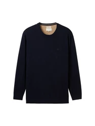 TOM TAILOR Strickpullover Men Plus mit Logo Stickerei Dunkelblau/Hellblau