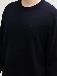 TOM TAILOR Strickpullover Men Plus mit Logo Stickerei Dunkelblau/Hellblau