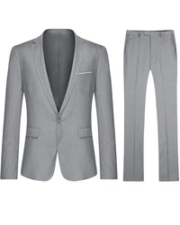 Allthemen Anzug Herrenanzug Slim Fit Businessanzug (2 tlg, Sakko & Hose) Grau/Hellgrau