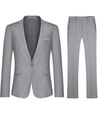 Allthemen Anzug Herrenanzug Slim Fit Businessanzug (2 tlg, Sakko & Hose) Grau/Hellgrau
