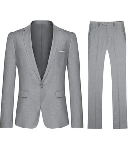 Allthemen Anzug Herrenanzug Slim Fit Businessanzug (2 tlg, Sakko & Hose) Grau/Hellgrau
