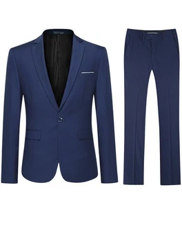 Allthemen Anzug Herrenanzug Slim Fit Businessanzug (2 tlg, Sakko & Hose) Dunkelblau/Blau