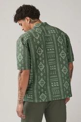 Next Kurzarmhemd Navajo-Stil Kubakragen Grün/Dunkelgrün/Türkis