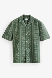Next Kurzarmhemd Navajo-Stil Kubakragen Grün/Dunkelgrün/Türkis