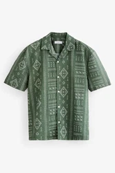 Next Kurzarmhemd Navajo-Stil Kubakragen Grün/Dunkelgrün/Türkis