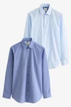 Next Langarmhemd Pflegeleichtes Hemd im 2er-Pack Blau/Hellblau