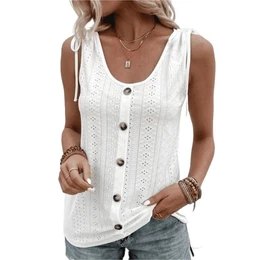Tanktop Frhling-Sommer-Damenbekleidung, sexy, lssig, einfarbig, U-Ausschnitt, rmelloses T-Shirt.