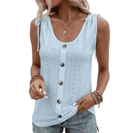 Tanktop Frhling-Sommer-Damenbekleidung, sexy, lssig, einfarbig, U-Ausschnitt, rmelloses T-Shirt.