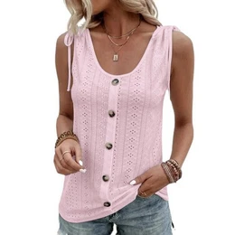 Tanktop Frhling-Sommer-Damenbekleidung, sexy, lssig, einfarbig, U-Ausschnitt, rmelloses T-Shirt.
