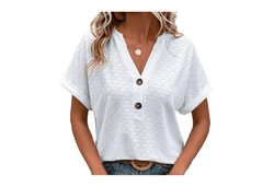YRIIOMO Tanktop Frhling-Sommer-Damenmode mit Knopf-V-Ausschnitt Damen T-Shirt einfarbig