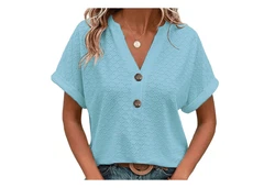 YRIIOMO Tanktop Frhling-Sommer-Damenmode mit Knopf-V-Ausschnitt Damen T-Shirt einfarbig
