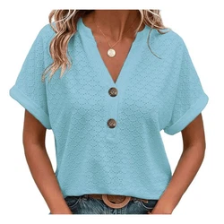YRIIOMO Tanktop Frhling-Sommer-Damenmode mit Knopf-V-Ausschnitt Damen T-Shirt einfarbig