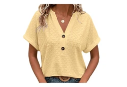 YRIIOMO Tanktop Frhling-Sommer-Damenmode mit Knopf-V-Ausschnitt Damen T-Shirt Gelb/Khaki/Beige